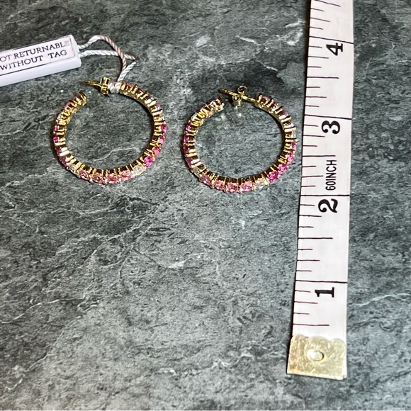 Hoop Earrings Gold Plated Adina Eden Jewels Pink Multi Colored Round Stone NWT - Picture 11 of 12